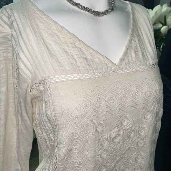 Lucky Brand Long Sleeve Pleated Embroidered Top Size S - Picture 4 of 14